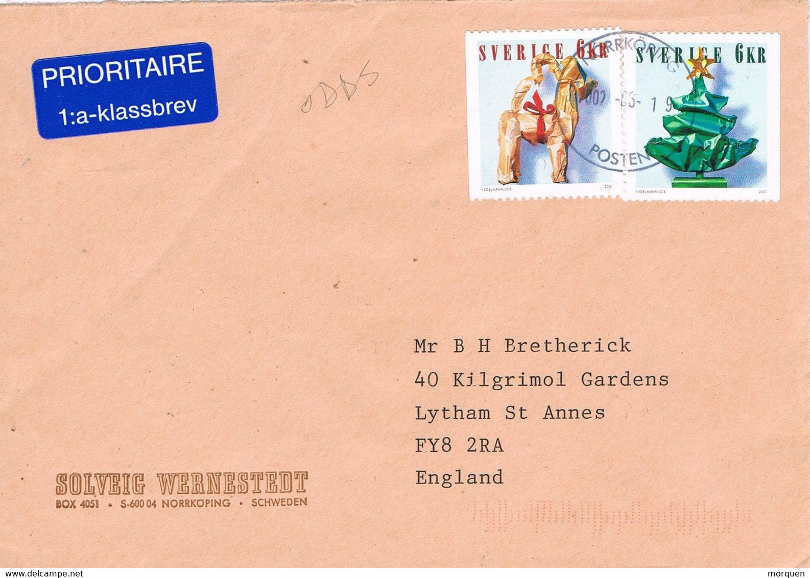 48897. Carta NORRKOPING (Sverige) Suecia 2002 To England - Cartas & Documentos