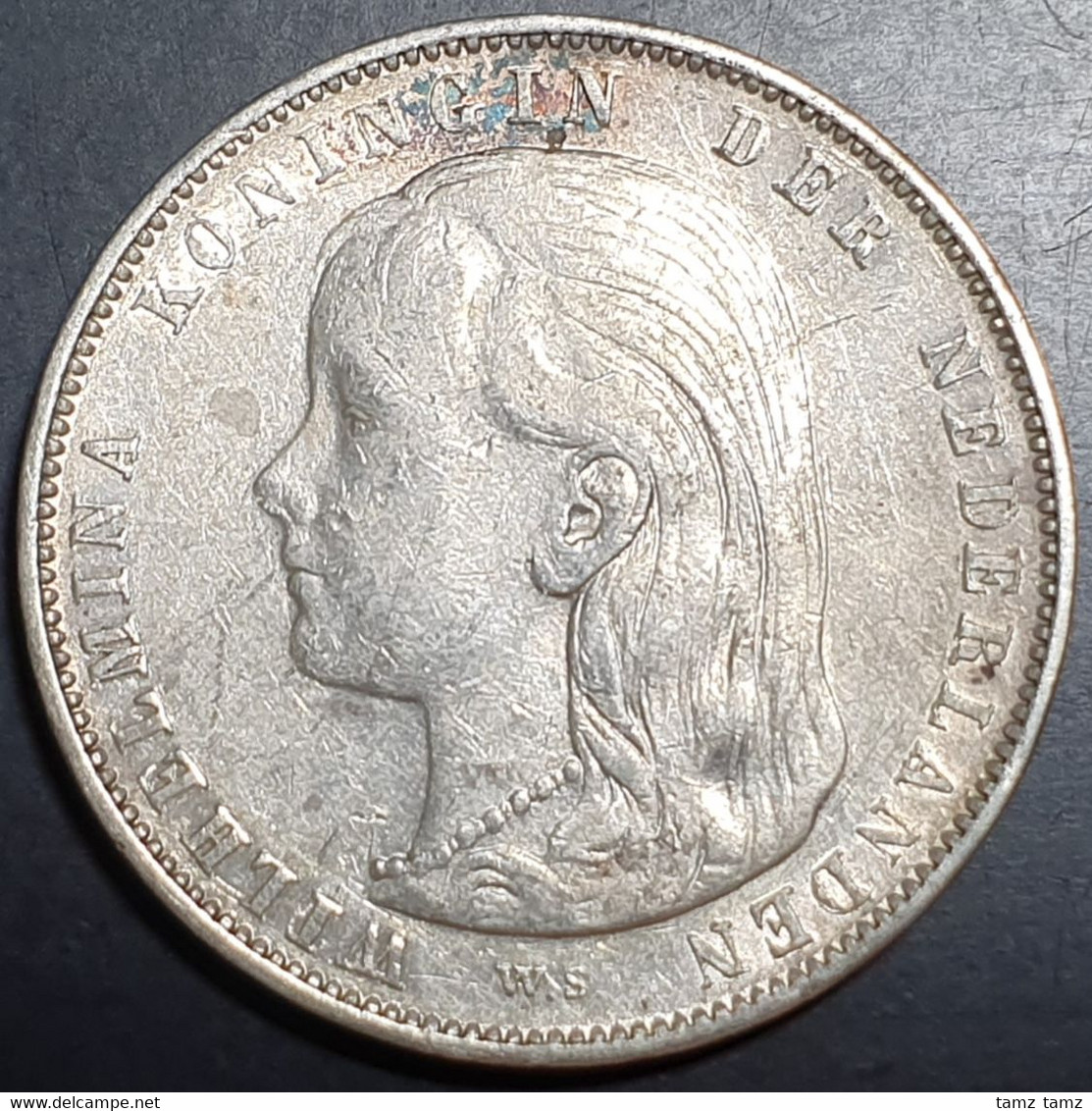 Netherlands 1 Gulden Wilhelmina Long Hair 1897 Silver VF+ - 1 Gulden