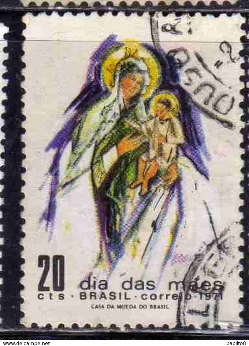 BRAZIL BRASIL BRASILE BRÉSIL 1971 MOTHER'S DAY MADONNA AND CHILD 20c USED USATO OBLITERE' - Used Stamps