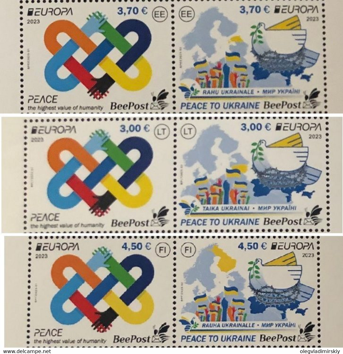 Estonia Lithuania Finland 2023 Europa CEPT Peace To Ukraine BeePost Set Of 6 Stamps Mint - Ungebraucht