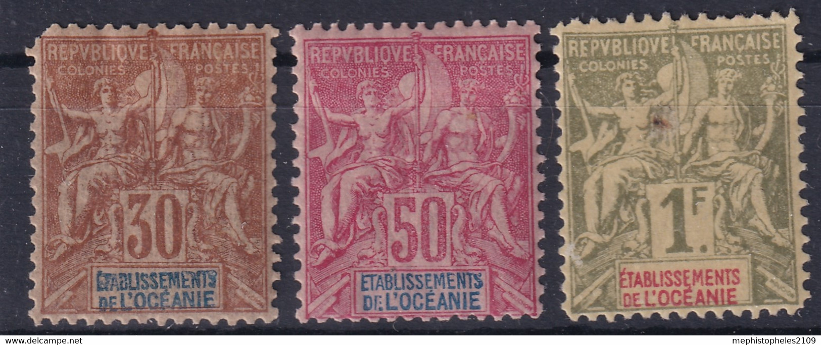 ÉTABLISSEMENTS DE L'OCÉANIE 1892 - Canceled - YT 9, 11, 13 - Oblitérés