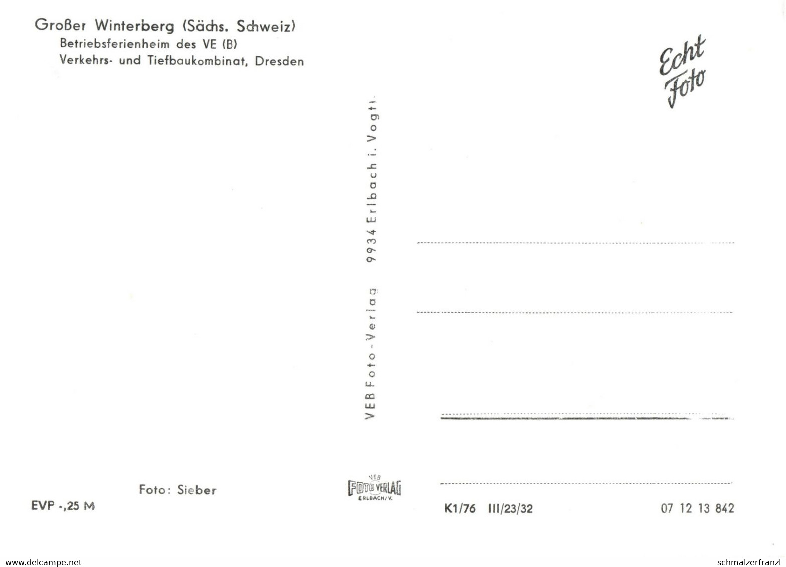 AK Großer Winterberg Gasthof Baude Schmilka Schöna Postelwitz Ostrau Bad Schandau Hinterhermsdorf Sächsische Schweiz DDR - Schmilka