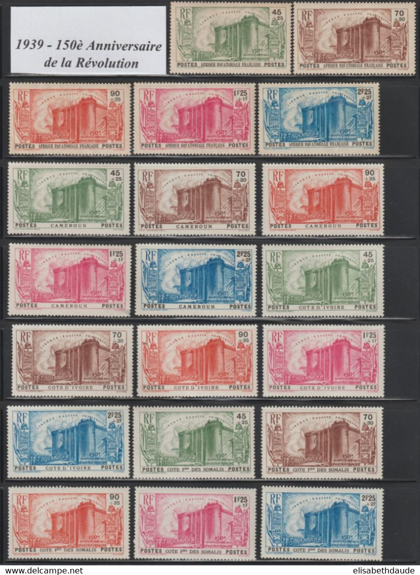 1939 - SERIE COMPLETE (SAUF INDOCHINE KOUANG MARTINIQUE ININI) 150 ANS REVOLUTION ! **/* MNH/MLH - COTE YVERT = 1980 EUR - 1939 150e Anniversaire De La Révolution Française