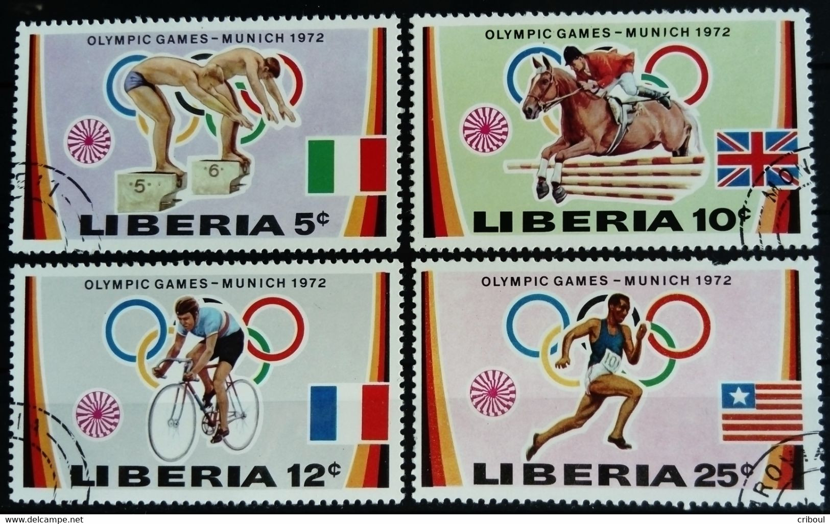 Liberia 1972 Sport Jeux Olympiques Olympic Games Natation équitation Cyclisme Athlétisme Yvert 563 564 565 567 O Used - Salto