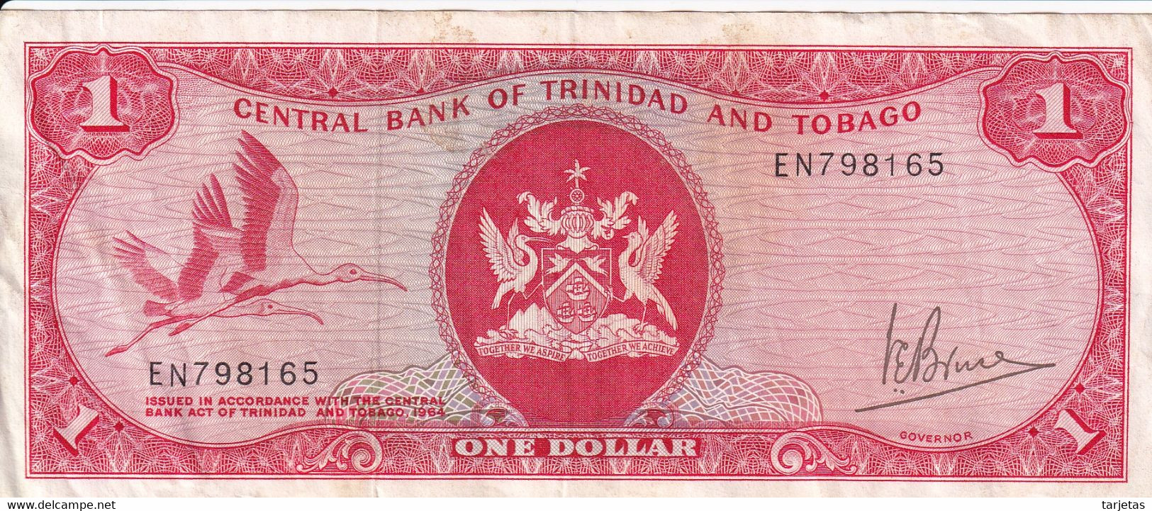 BILLETE DE TRINIDAD Y TOBAGO DE 1 DOLLAR DEL AÑO 1964 (BANKNOTE) BIRD-PAJARO - Trinidad En Tobago