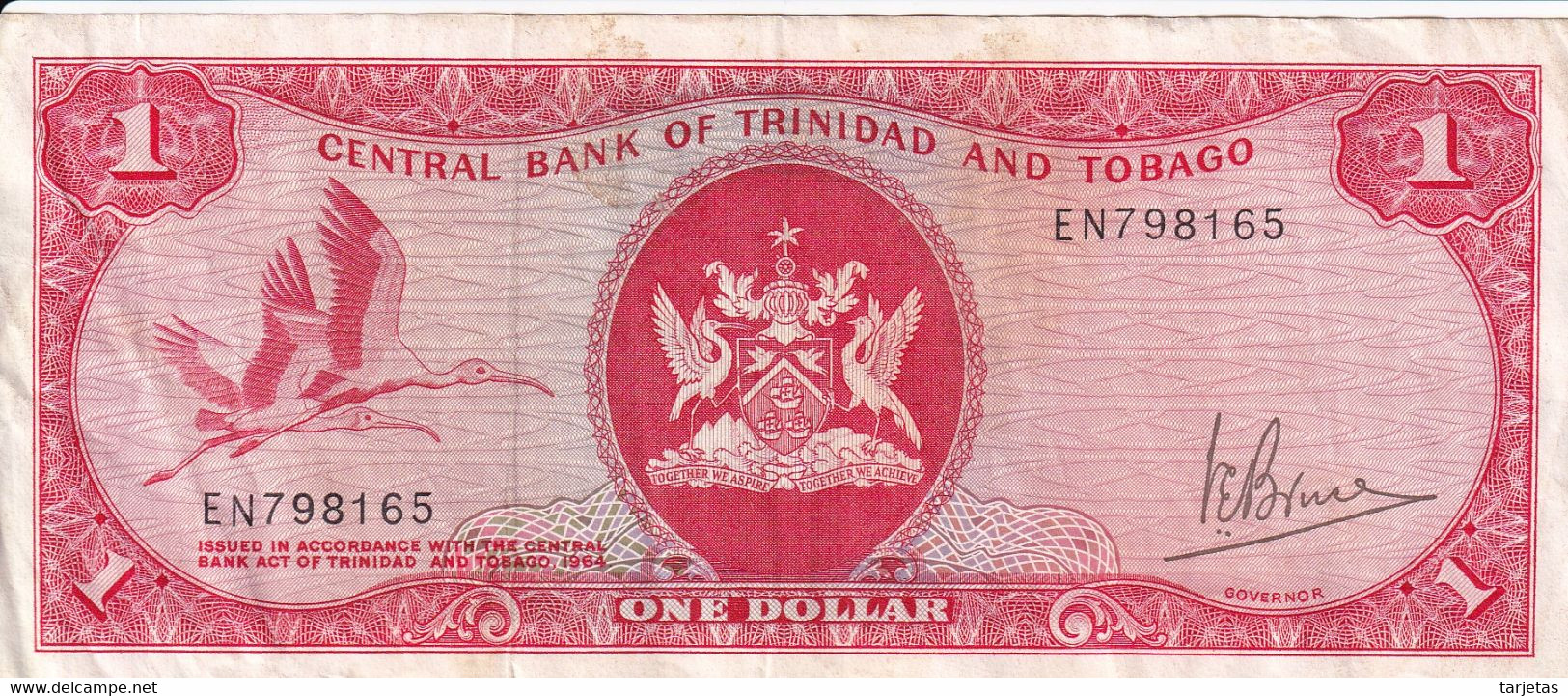 BILLETE DE TRINIDAD Y TOBAGO DE 1 DOLLAR DEL AÑO 1964 (BANKNOTE) BIRD-PAJARO - Trinité & Tobago