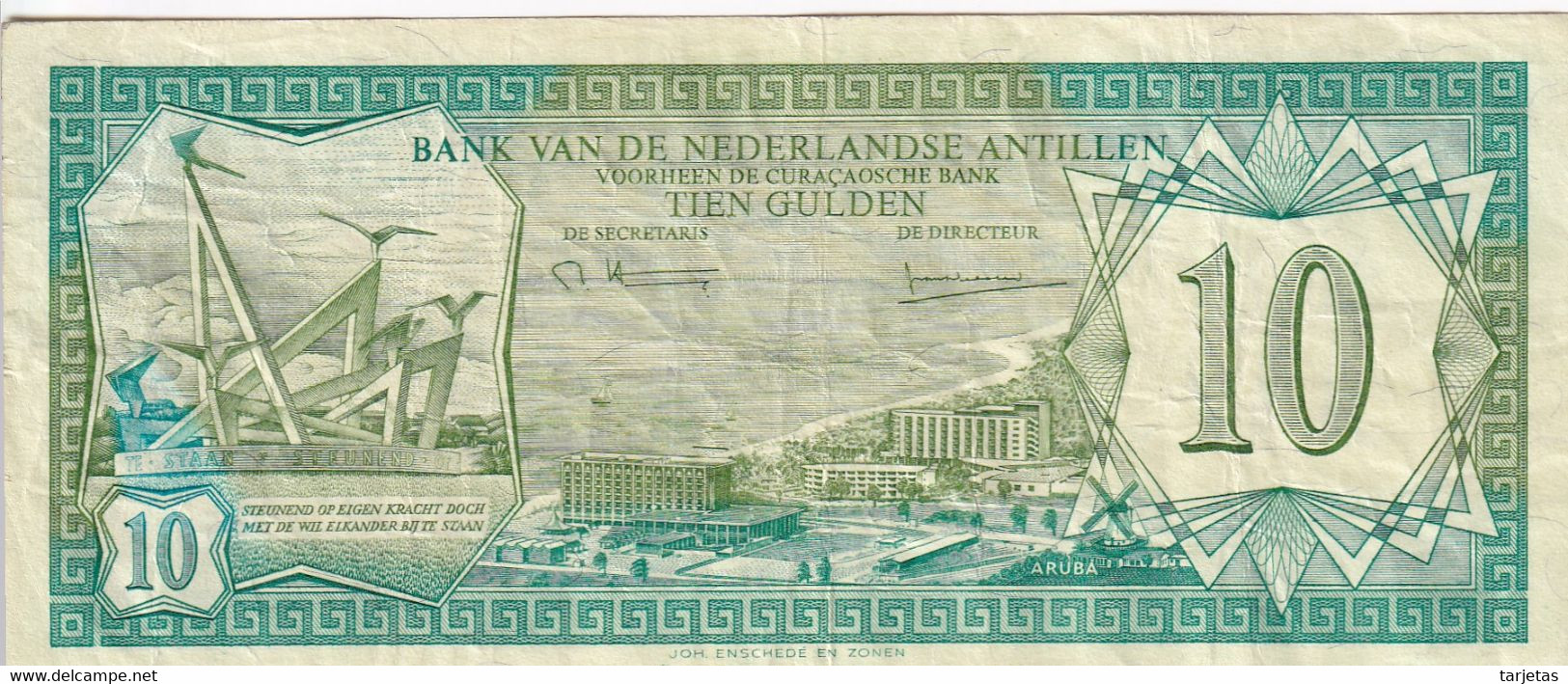 BILLETE DE CURAÇAO DE 10 GULDEN DEL AÑO 1979  (BANK NOTE) - Niederländische Antillen (...-1986)