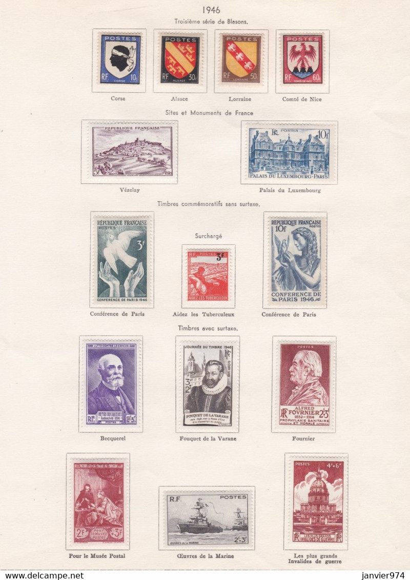 15 Timbres Neufs 1946 , Sur Charnières - Neufs