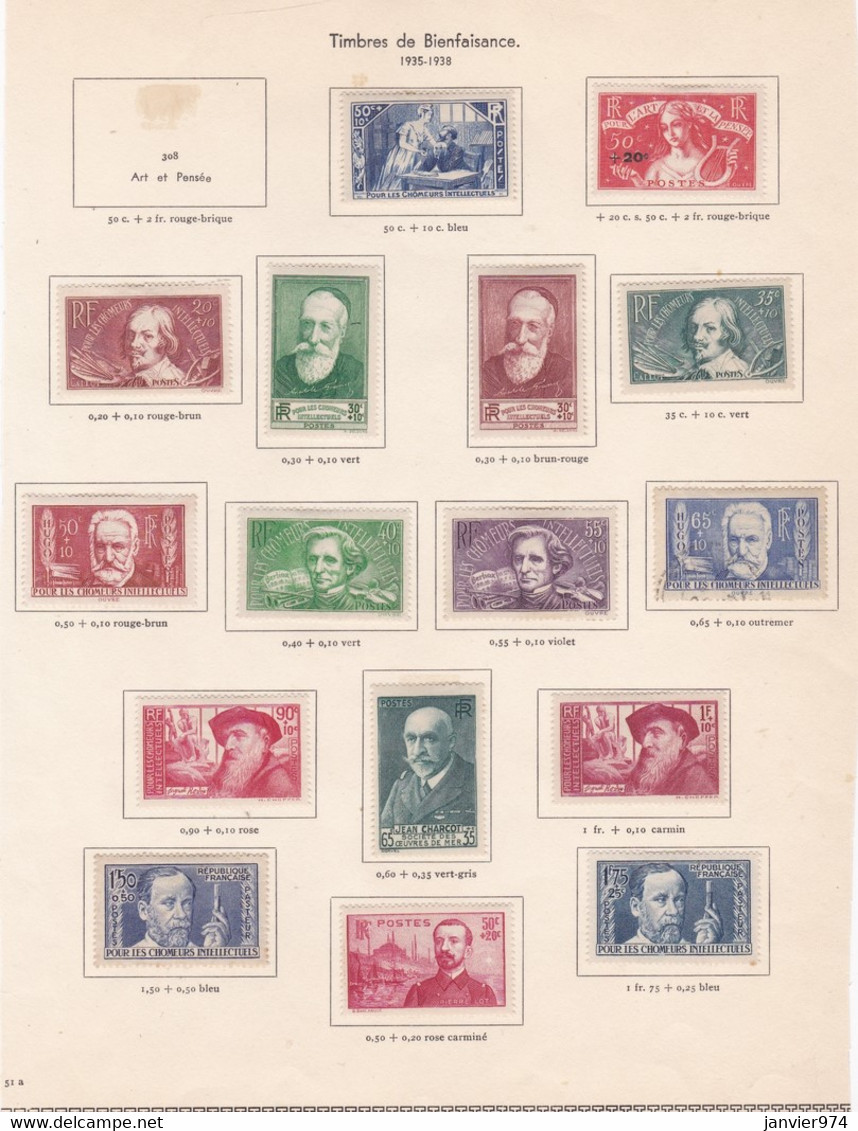 16 Timbres Neufs De Bienfaisance 1935 1938, Sur Charnières - Neufs