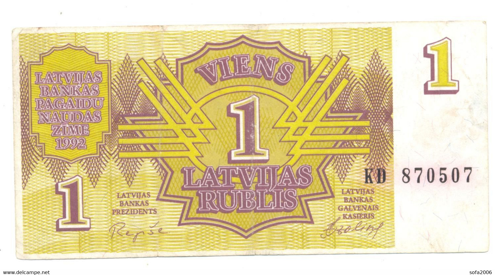 *Latvia 1 Rublis 1992 - Lettonie