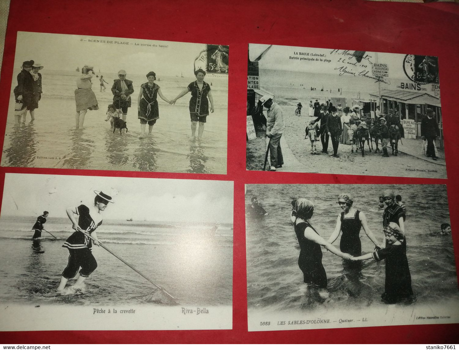 4 Carte Postale TROUVILLE LA  BAULE PÊCHE A LA CREVETTE RIVA BELLA LES SABLES D'OLONNE BAIGNEUSES Voir Photos - Visvangst