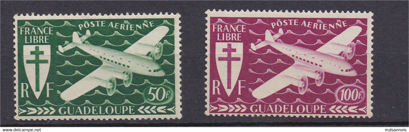 Guadeloupe La Série De 2 Timbres De 1945 France Libre Série De Londres N° 1 à 2 Poste Aérienne Neufs ** - Luftpost