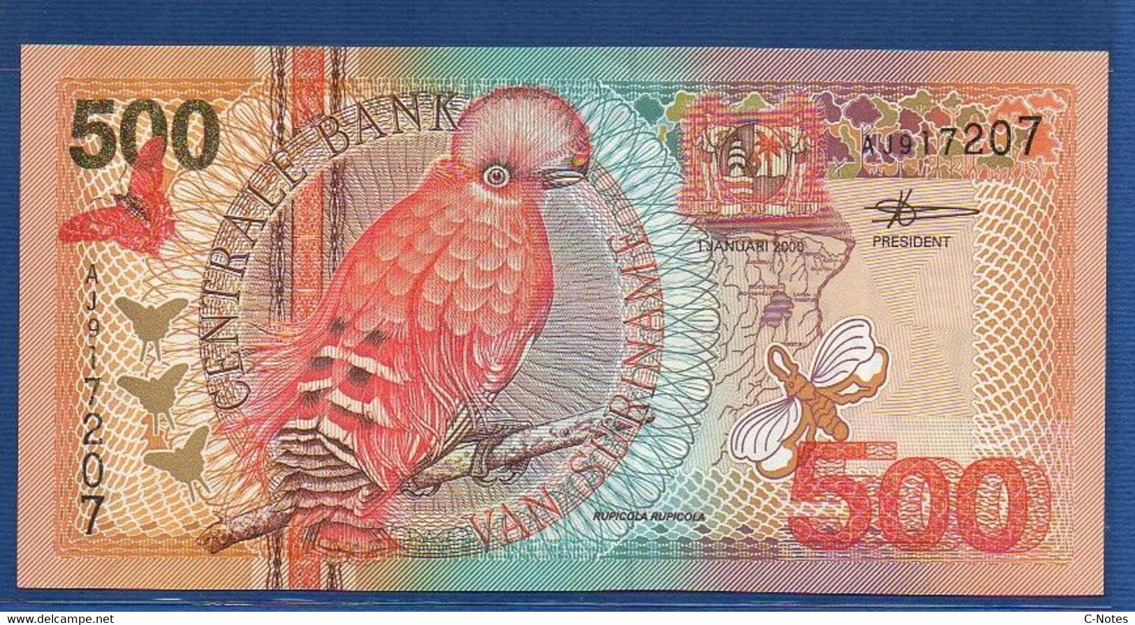 SURINAME - P.150 – 500 Gulden 2000 UNC, Serie AJ917207 - Suriname