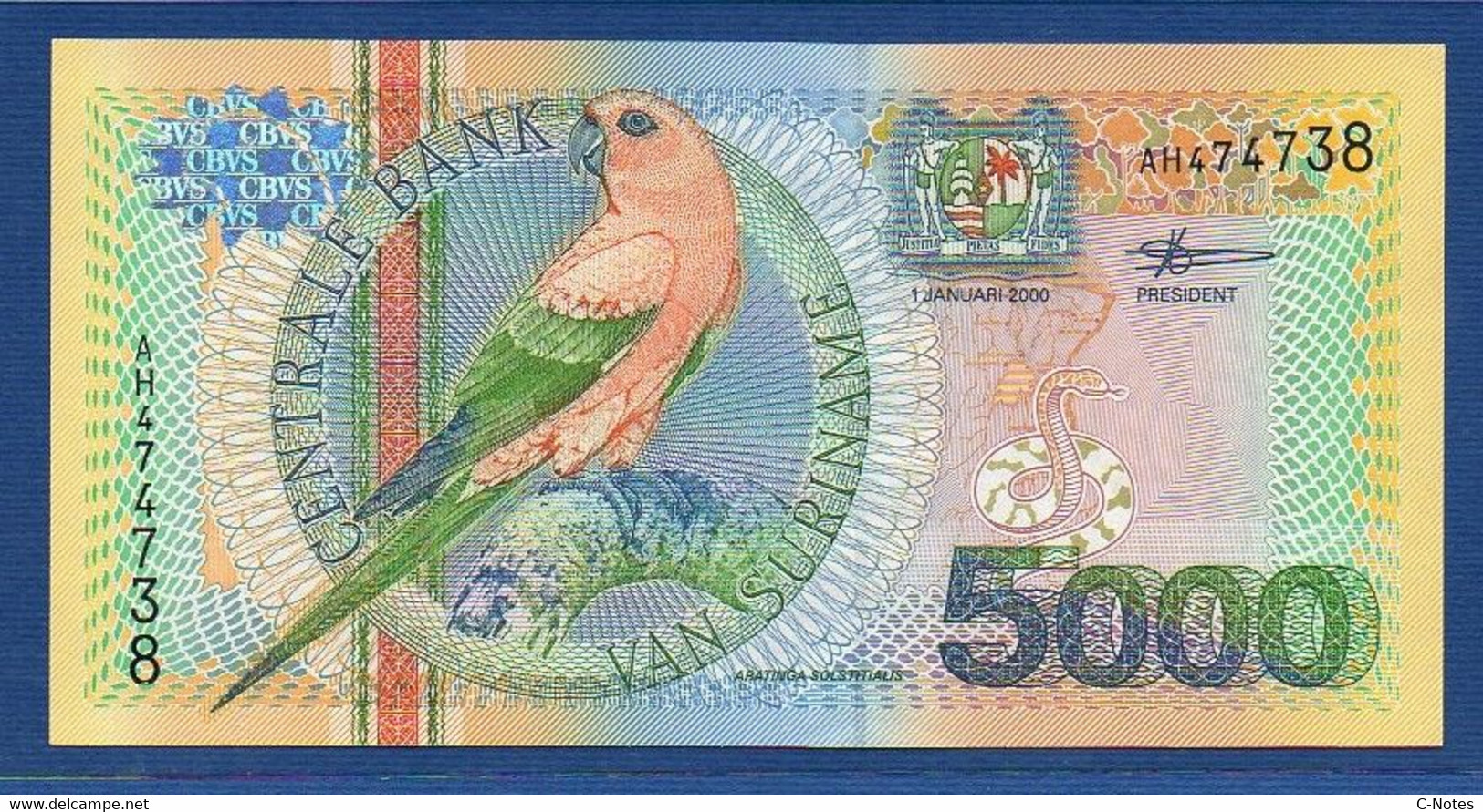 SURINAME - P.152 – 5000 Gulden 2000 UNC, Serie AH474738 - Surinam