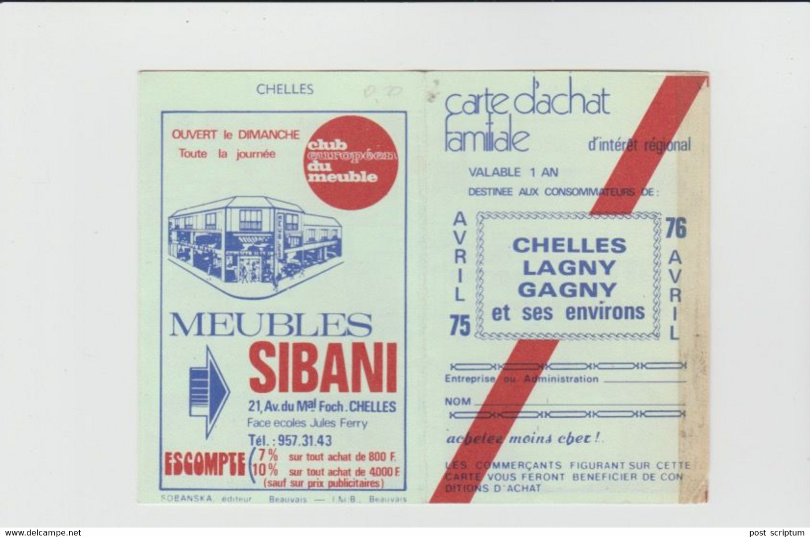 Vieux Papiers - Document Commercial - Carte D'achat Familial  Chelles Lagny Gagny - Sports & Tourisme