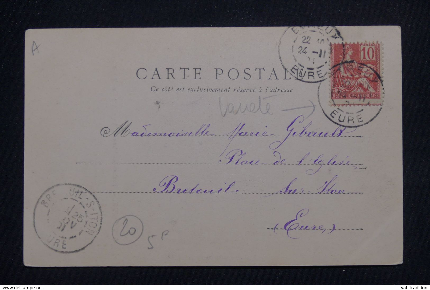 FRANCE - Variété De Piquage Sur Type Mouchon Sur Carte Postale En 1901 - L 140747 - Storia Postale