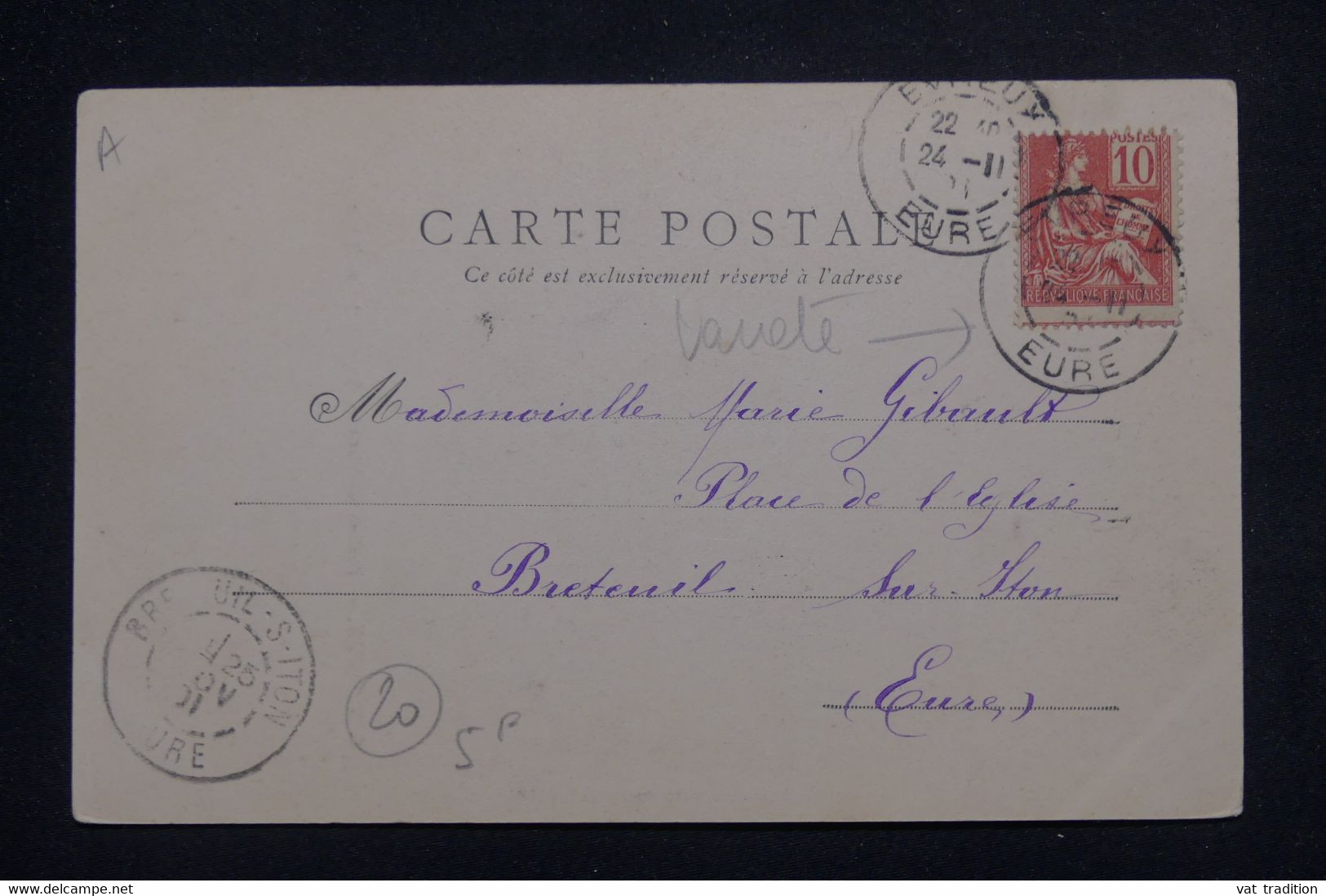 FRANCE - Variété De Piquage Sur Type Mouchon Sur Carte Postale En 1901 - L 140747 - Lettres & Documents