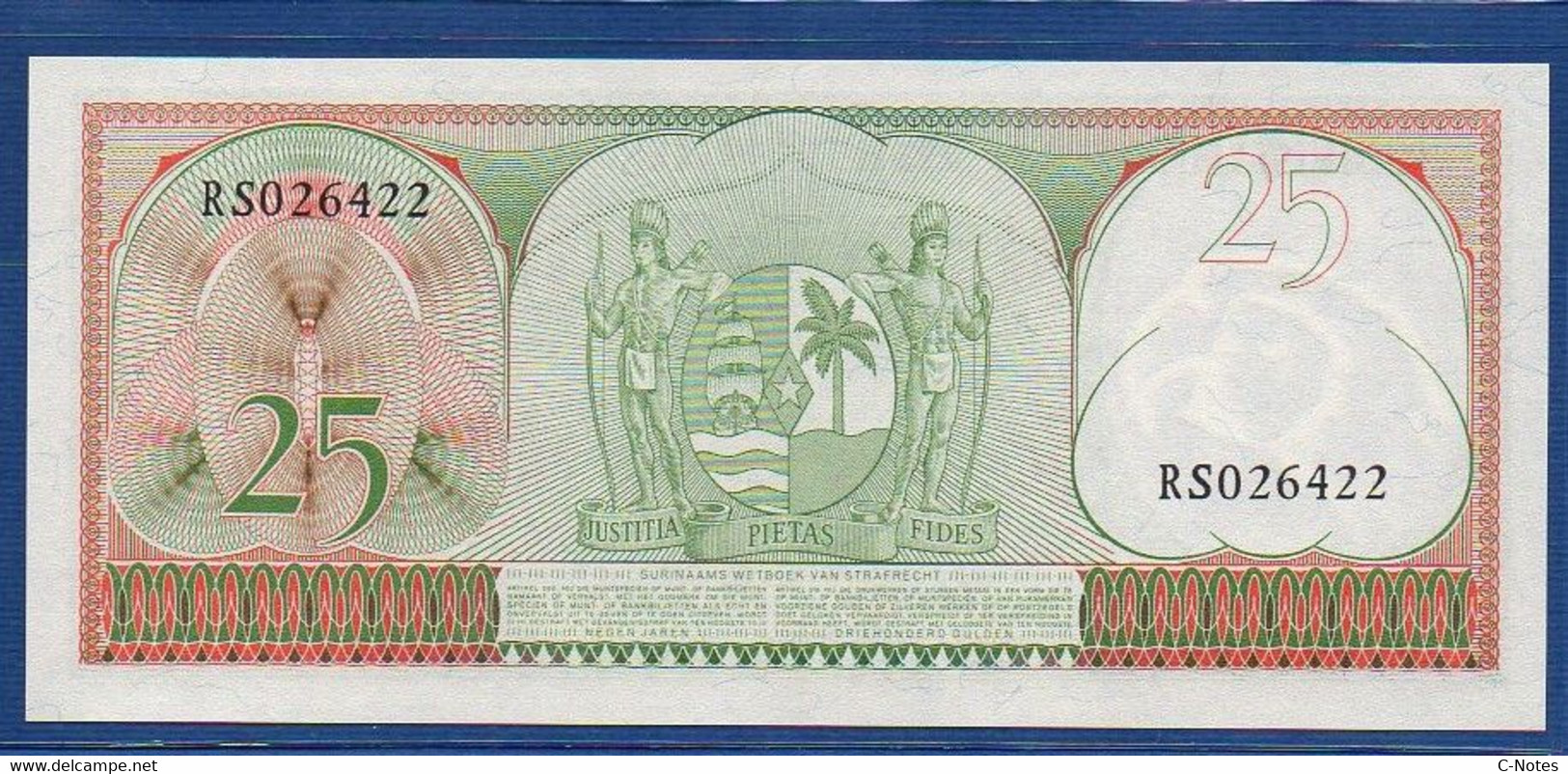 SURINAME - P.122 – 25 Gulden 1963 UNC, Serie RS026422 - Suriname