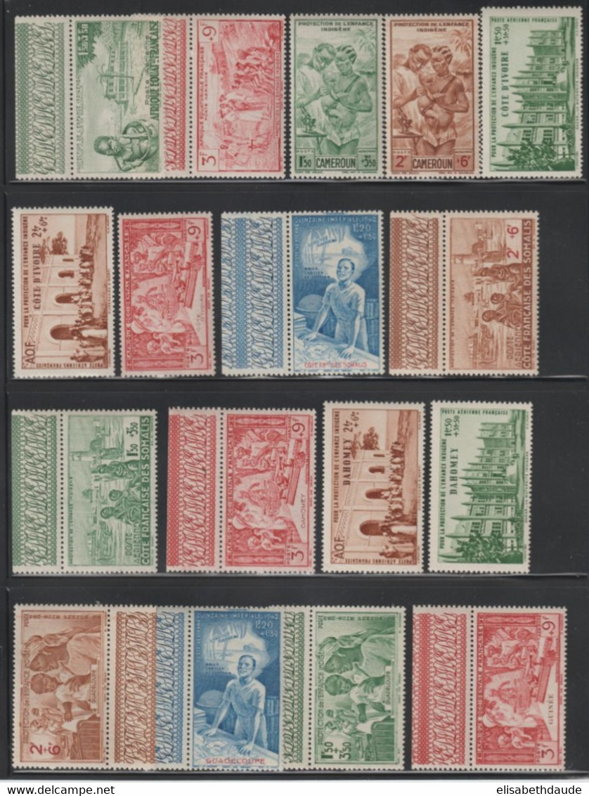 1942 - SERIE COMPLETE PEIQI - 83 VALEURS DONT BEAUCOUP AVEC BORD DE FEUILLE ** MNH ! 5 SCANS - COTE YVERT = 174 EUR - 1942 Protection De L'Enfance Indigène & Quinzaine Impériale (PEIQI)