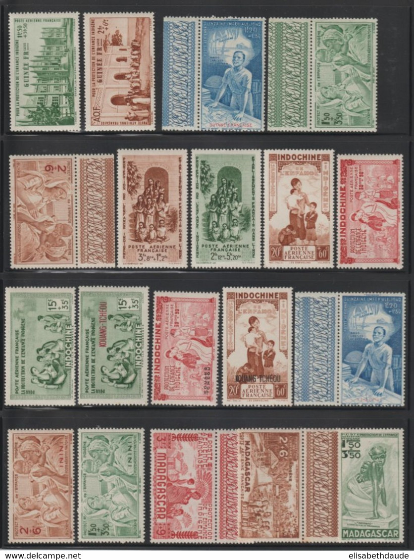 1942 - SERIE COMPLETE PEIQI - 83 VALEURS DONT BEAUCOUP AVEC BORD DE FEUILLE ** MNH ! 5 SCANS - COTE YVERT = 174 EUR - 1942 Protection De L'Enfance Indigène & Quinzaine Impériale (PEIQI)