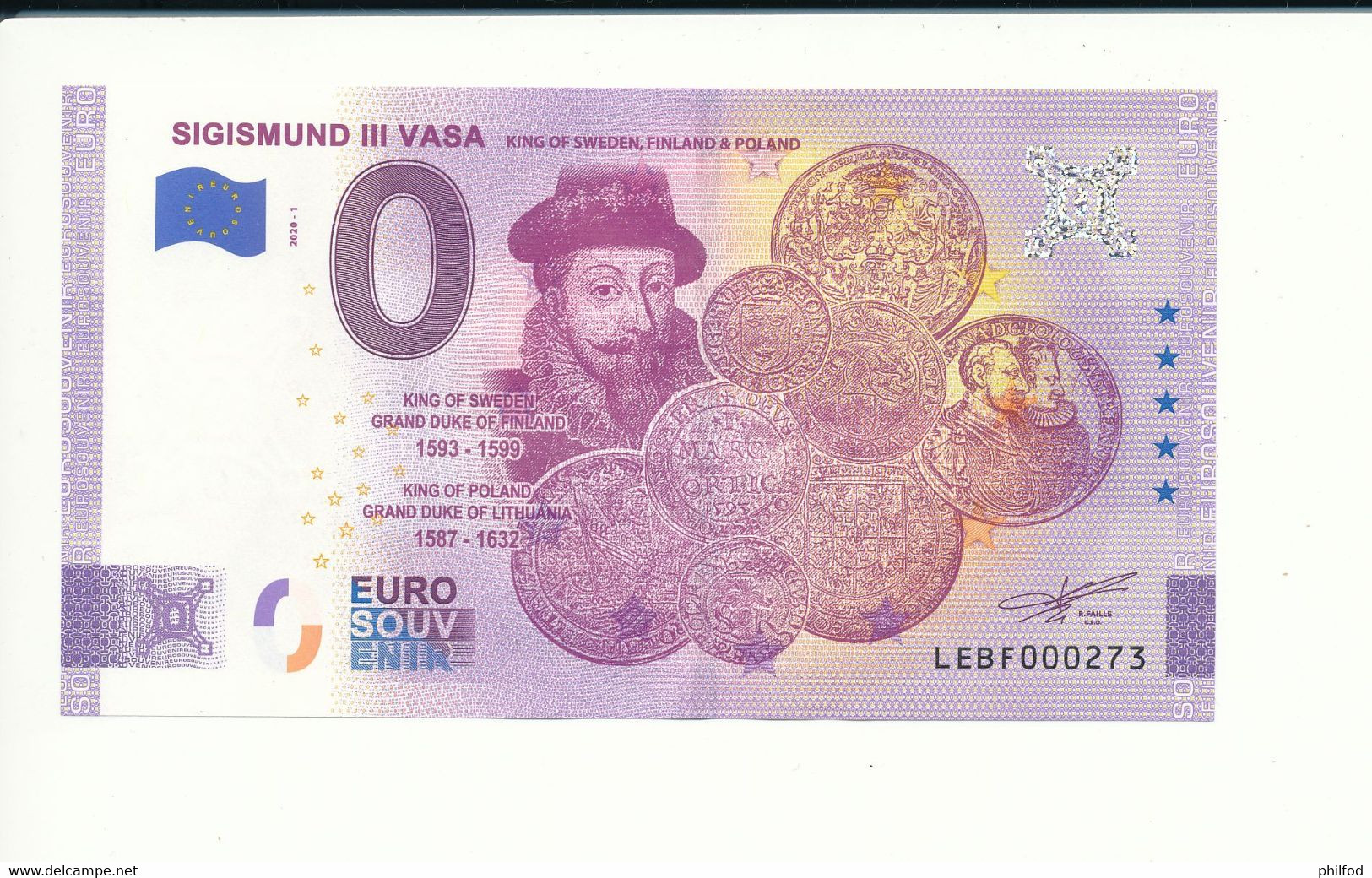 Billet Touristique 0 Euro -  SIGISMUND III VASA KING OF SWEDEN, FINLAND & POLAND - LEBF -  2020-1 - N° 273 - Autres & Non Classés