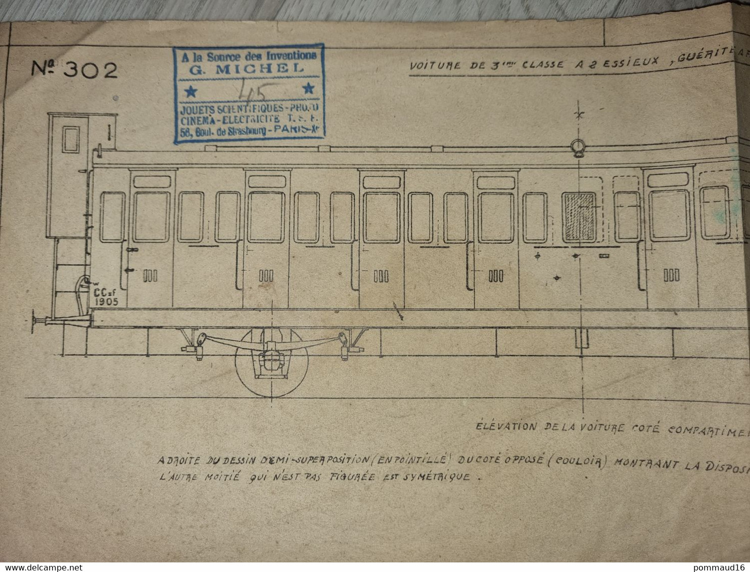 Plan N°302 Voiture De 3ème Classe à 2 Essieux, Couloir Partiel Du Midi, échelle23 M/m - Autres Plans