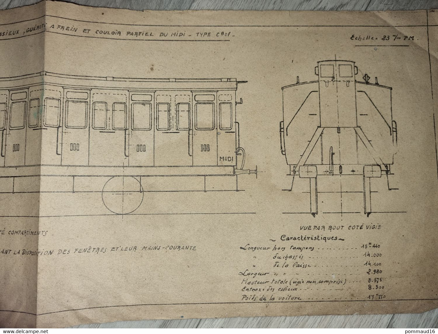 Plan N°302 Voiture De 3ème Classe à 2 Essieux, Couloir Partiel Du Midi, échelle23 M/m - Other Plans