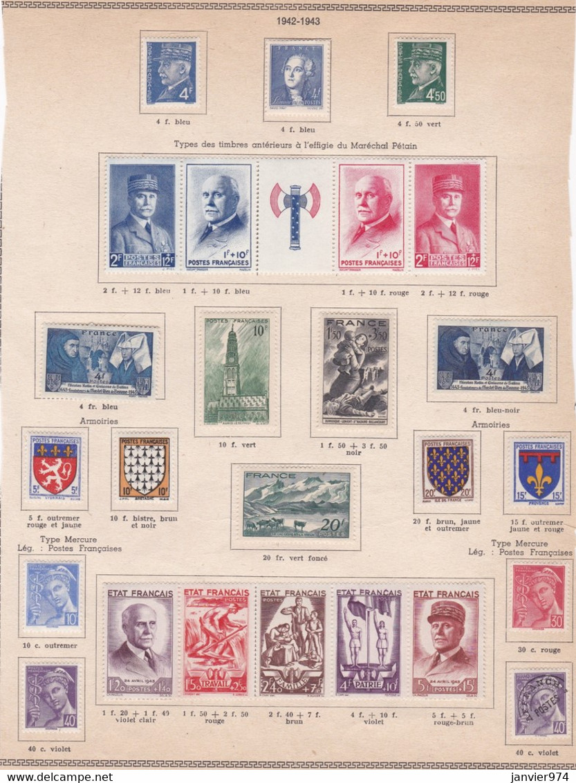 25 Timbres Neufs, Pétain, , Armoiries, Mercure ,1942 1943, Sur Charnières - Nuovi