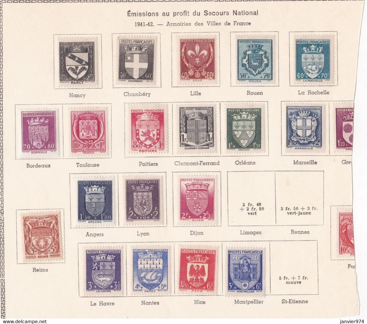 19 Timbres Neufs, Armoiries Des Villes De France 1941 - 1942 , Sur Charnières - Neufs
