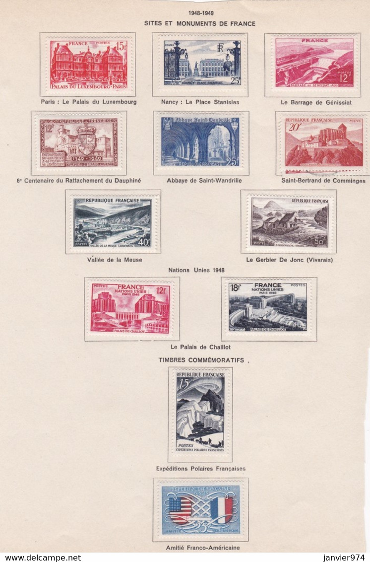 12 Timbres Neufs, Sites Et Monuments 1948 - 1949 , Sur Charnières - Neufs