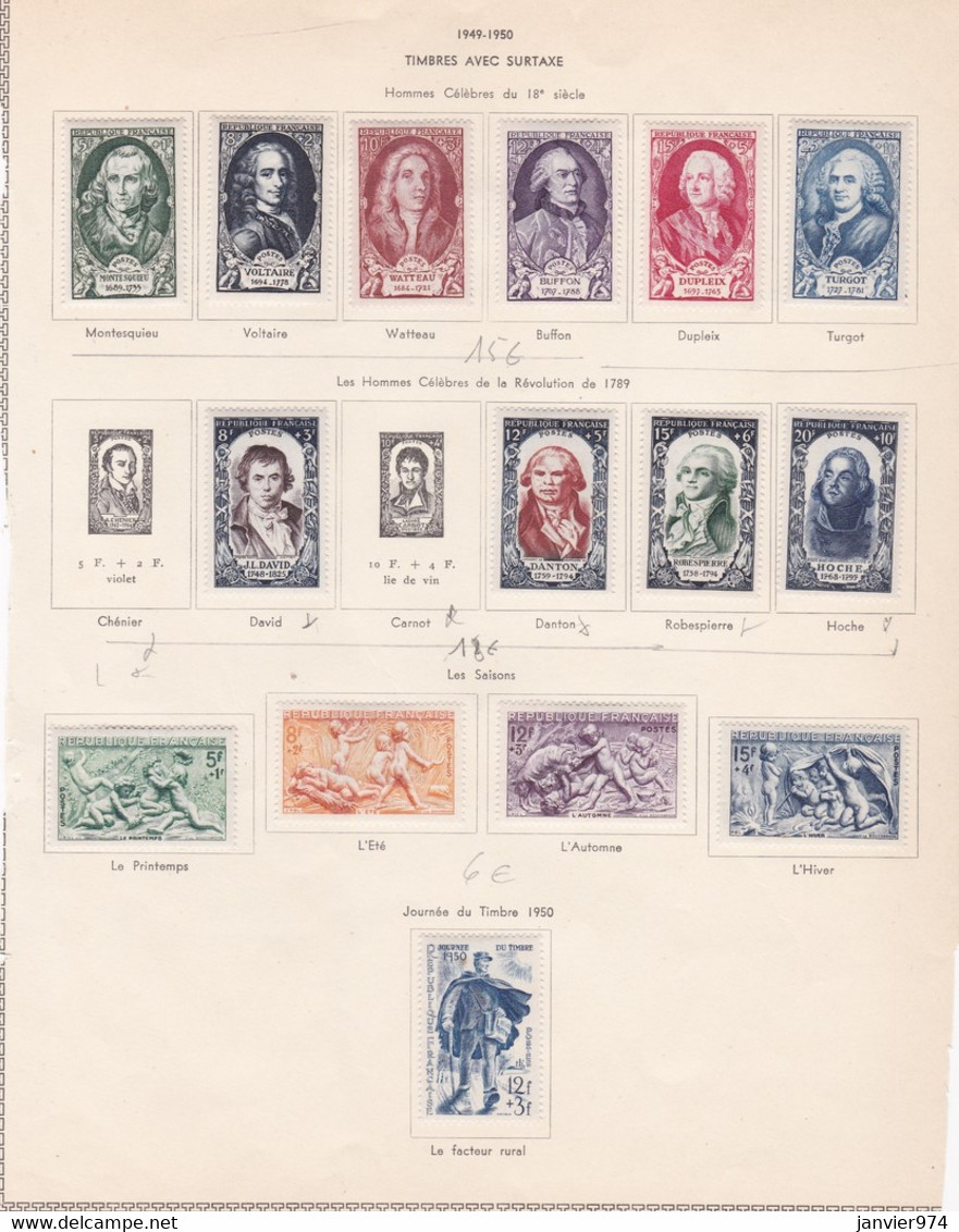 15 Timbres Neufs, Avec Surtaxe 1949 - 1950 , Sur Charnières - Unused Stamps