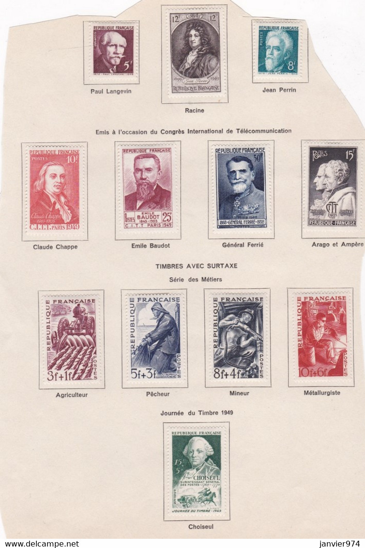 12 Timbres Neufs 1949, Personnages , Serie Des Métiers , Journée , Congrès , Sur Charnières - Neufs