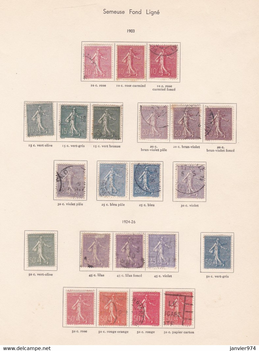 22 Timbres 1903 1926 Semeuse Fond Ligné , Sur Charnières - 1903-60 Semeuse Lignée