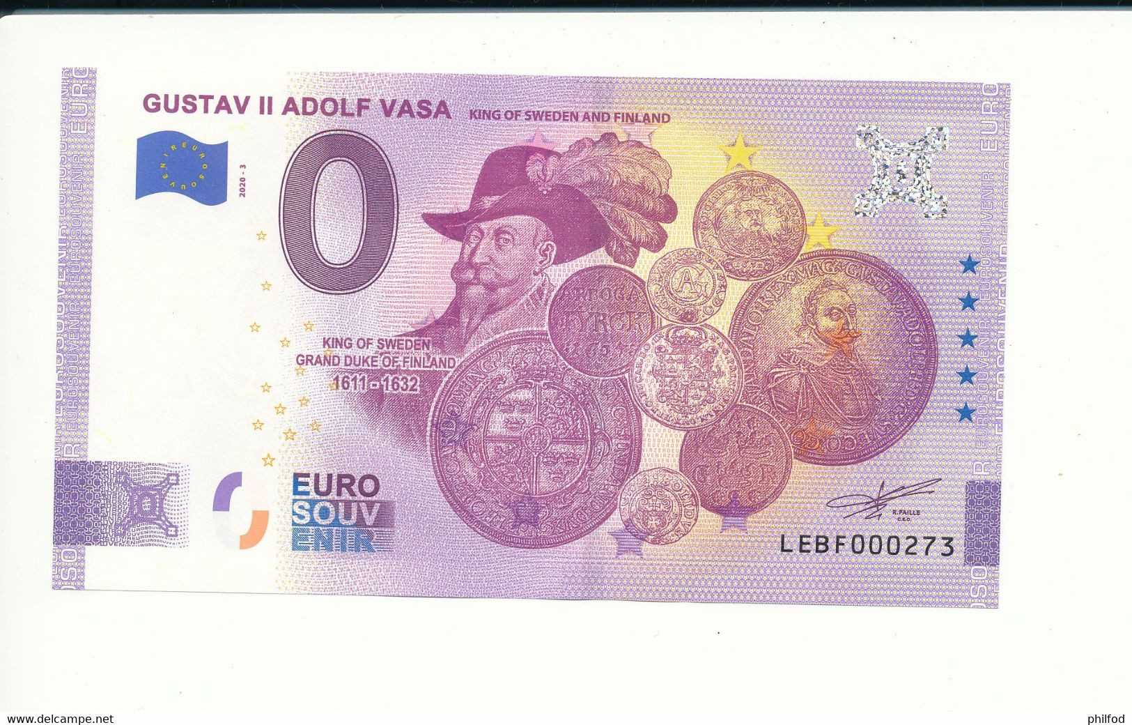 Billet Touristique 0 Euro -  GUSTAV II ADOLF VASA KING OF SWEDEN AND FINLAND - LEBF -  2020-3 - N° 273 - Autres & Non Classés