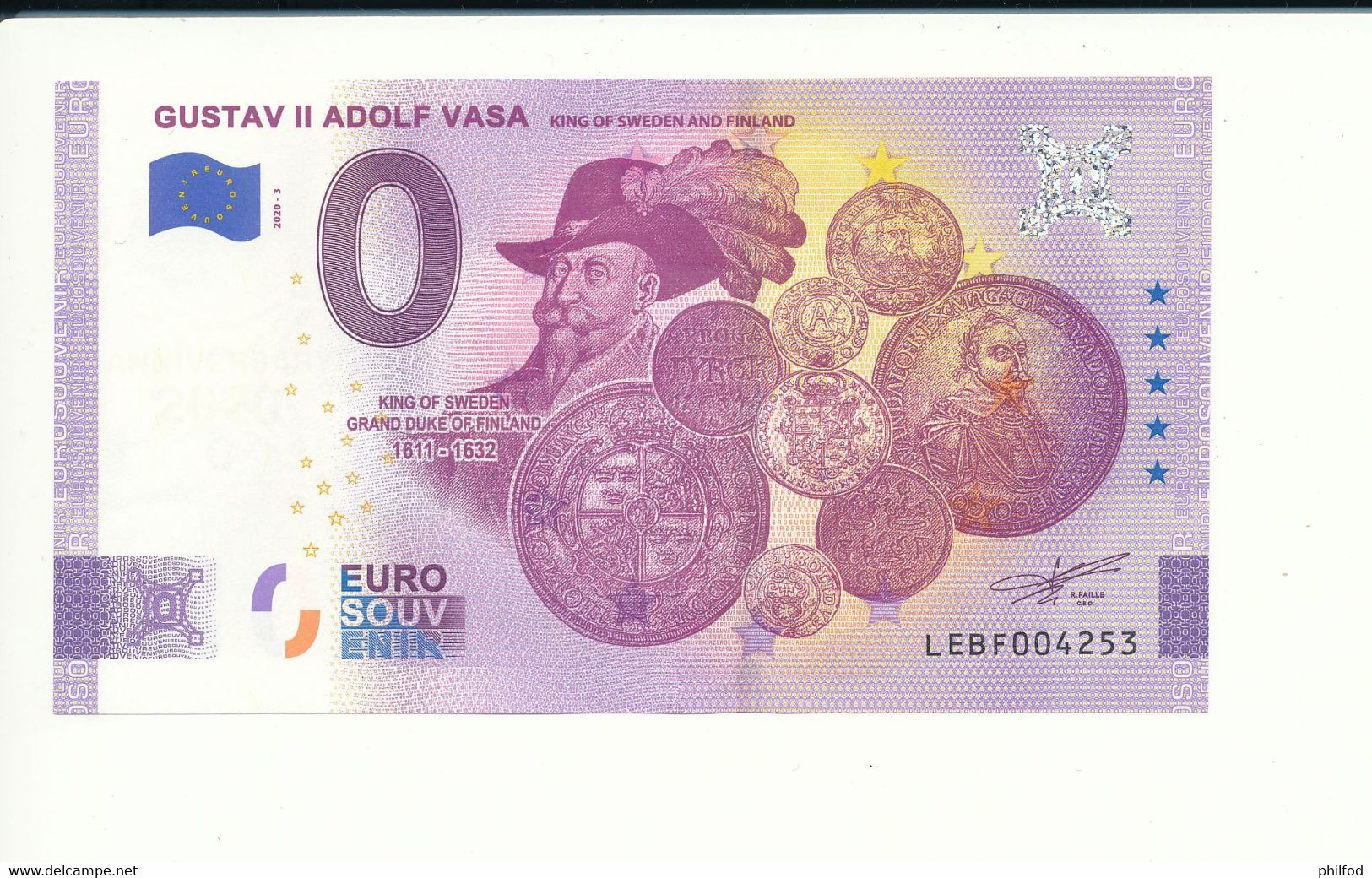 Billet Touristique 0 Euro -  GUSTAV II ADOLF VASA KING OF SWEDEN AND FINLAND - LEBF -  2020-3 - ANNIV - N° 5243 - Autres & Non Classés