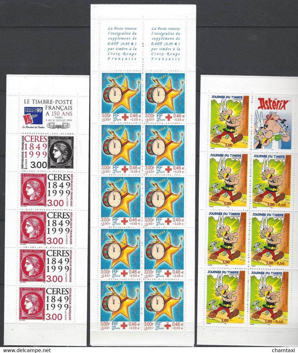 FRANCE 1999 ANNEE COMPLETE 57 TIMBRES EMIS EN FEUILLE  LES 5 TIMBRES ISSUS DE CARNET 5 CARNETS 5 BLOCS PA 63 SERVICE (2) - 1990-1999