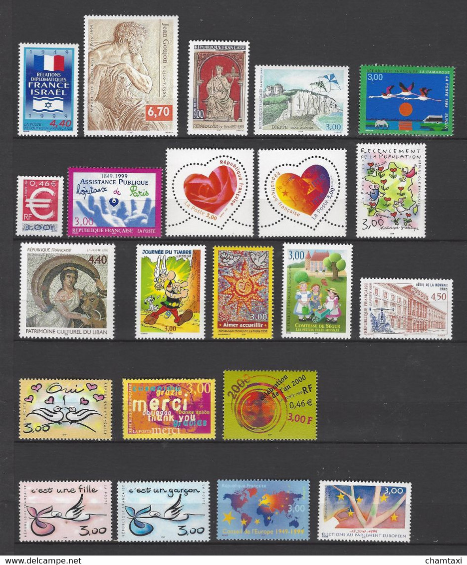 FRANCE 1999 ANNEE COMPLETE 57 TIMBRES EMIS EN FEUILLE  LES 5 TIMBRES ISSUS DE CARNET BLOC 22 - 1990-1999