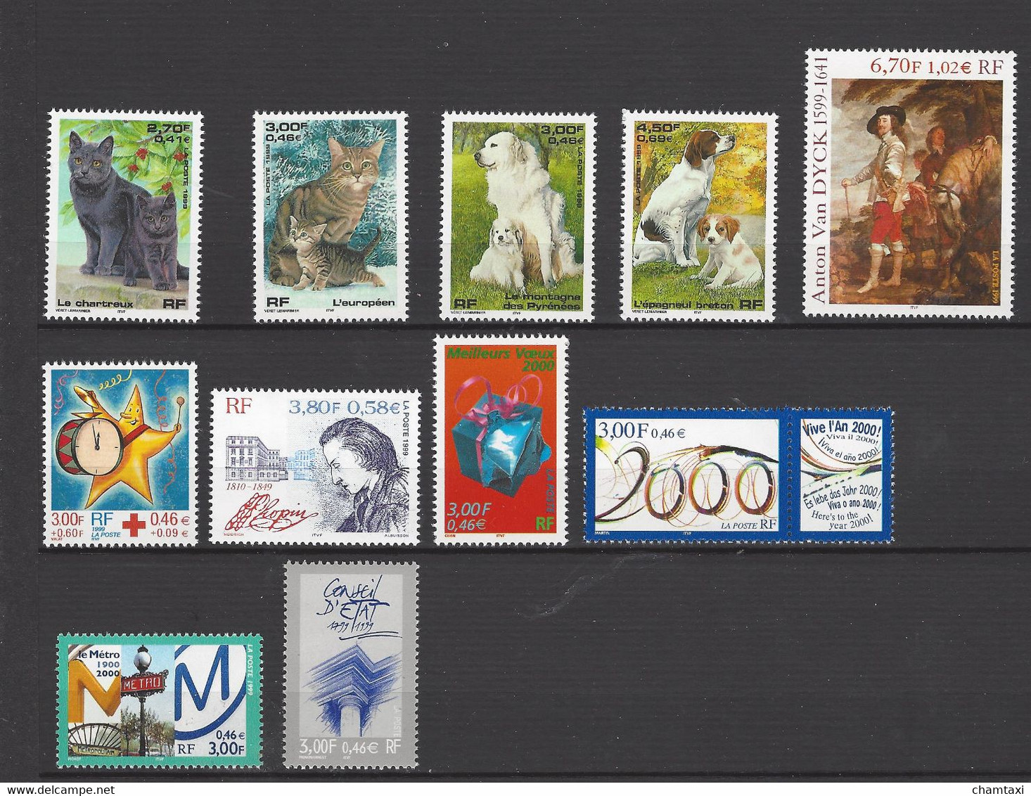 FRANCE 1999 ANNEE COMPLETE 57 TIMBRES EMIS EN FEUILLE  LES 5 TIMBRES ISSUS DE CARNET BLOC 22 - 1990-1999