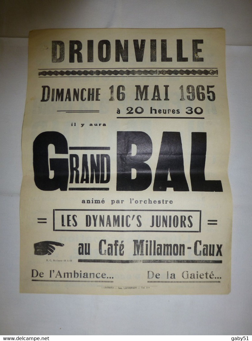 62 Zudausques (Noir-Carme) Et Drionville, 1965, Vente Manoir Et Bal, Affiche Ancienne ORIGINALE, Ref 1399  ; A 31 - Afiches