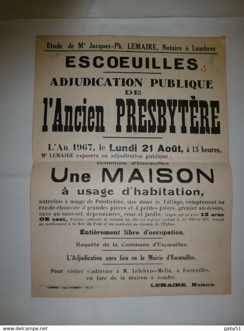 62 Acquin, 1962, Vente Moissonneuse Milwankee, Et Escoueilles, Presbytère, Affiche Ancienne ORIGINALE, Ref 1397  ; A 31 - Afiches