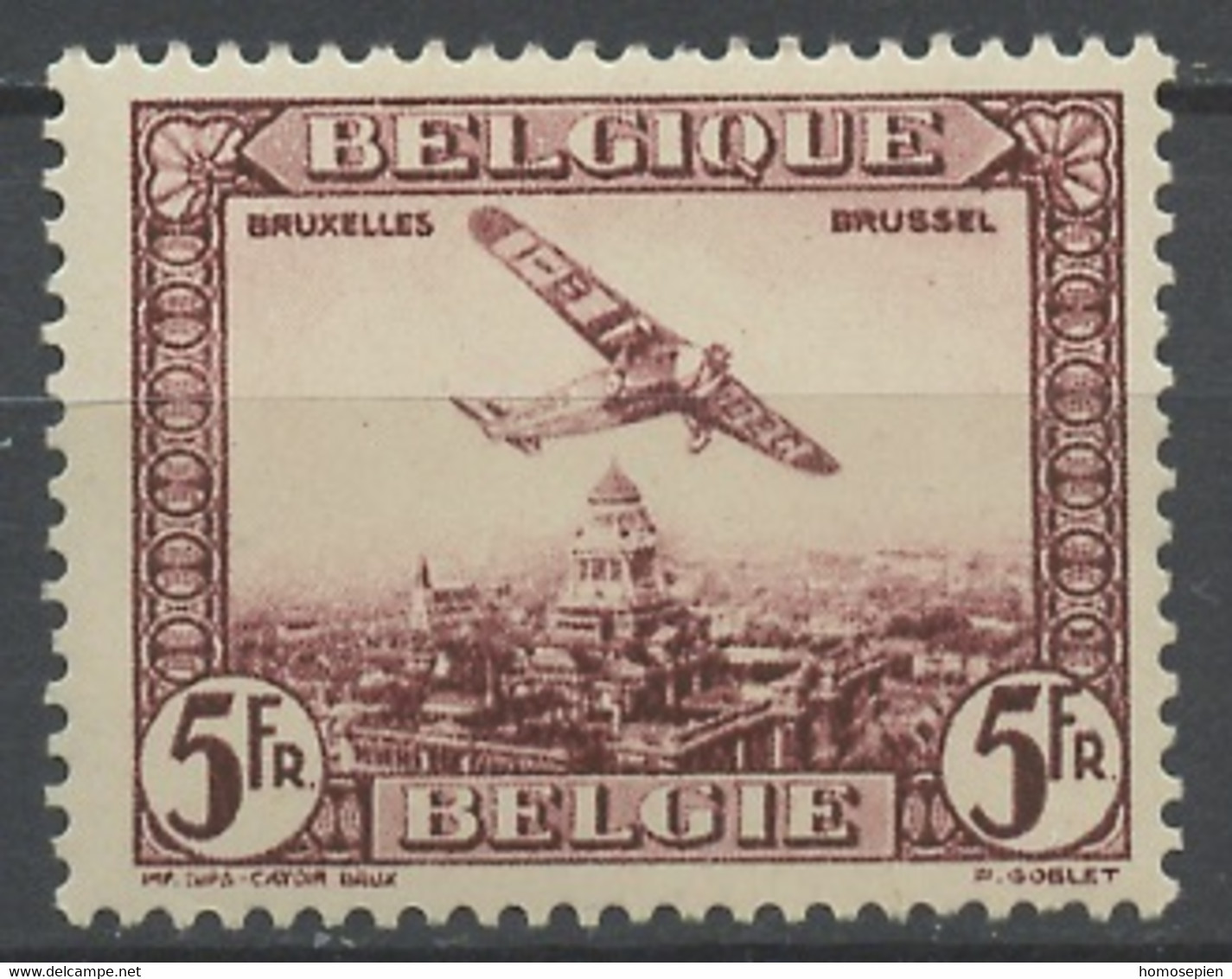 Belgique - Belgium - Belgien Poste Aérienne 1930 Y&T N°PA4 - Michel N°F283 * - 5f Bruxelles - Ungebraucht