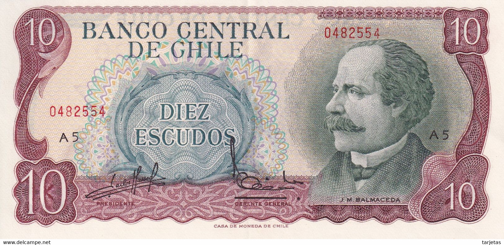 BILLETE DE CHILE DE 10 PESOS DE BALMACEDA DEL AÑO 1970 EN CALIDAD EBC (XF) (BANK NOTE) - Chile