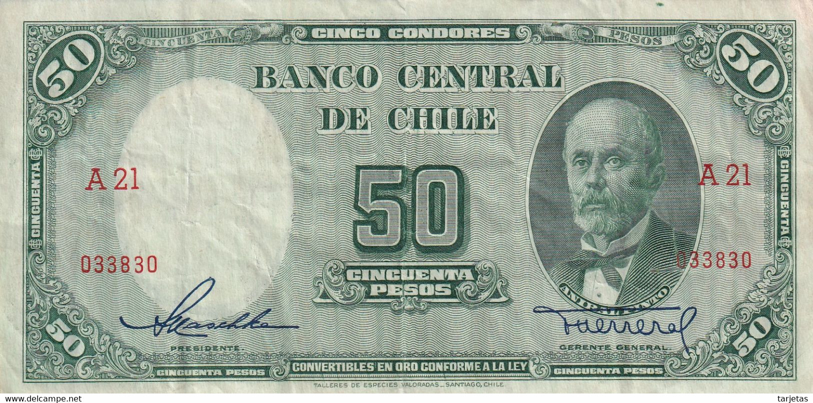 BILLETE DE CHILE DE 50 PESOS DEL AÑO 1947 EN CALIDAD MBC (VF) (BANK NOTE) - Chile