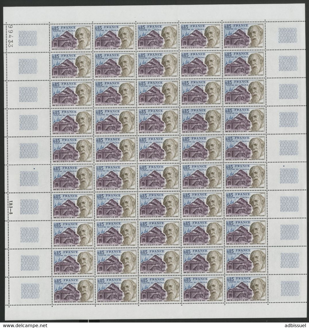 N° 1846 THEATRE DUSSANG. Feuille De 50 Ex. Vendue à La Valeur Faciale. ** MNH Cote 35 € - Hojas Completas