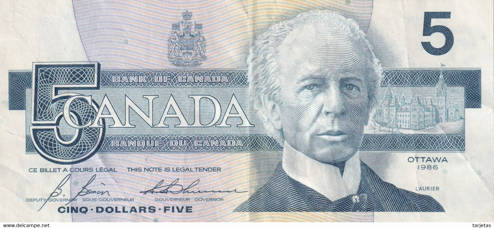 BILLETE DE CANADA DE 5 DOLLARS DEL AÑO 1986 EN CALIDAD MBC (VF) (BANKNOTE) - Canada