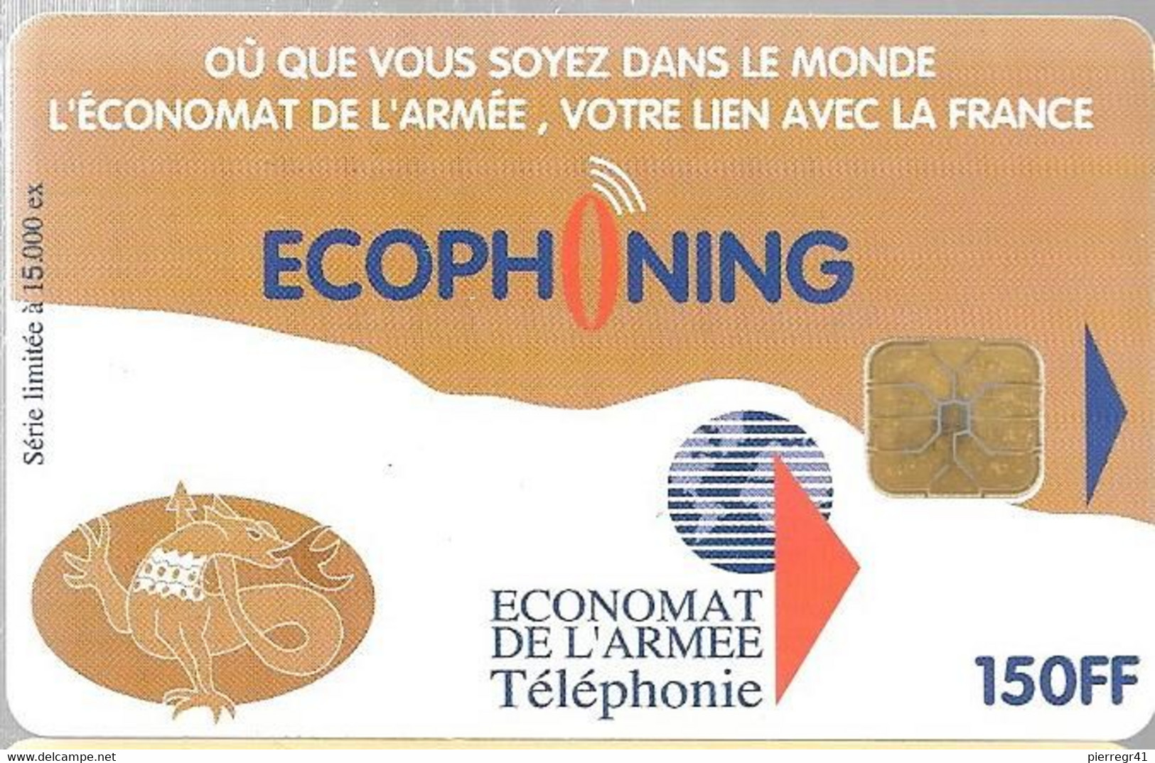 CARTE-PUCE-MILITAIRE- ECOPHONING-SFOR 09-150FF-V°ARMEE De TERRE-15000Ex-MARRON-BE - - Militares