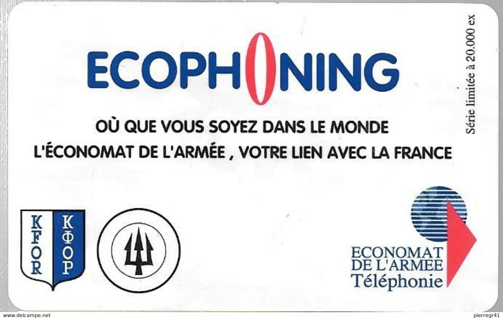 CARTE-PREPAYEE-MILITAIRE- ECOPHONING-DIVISION TRIDANT-ROSE PALE-PALE-20000Ex-TBE - Military Phonecards
