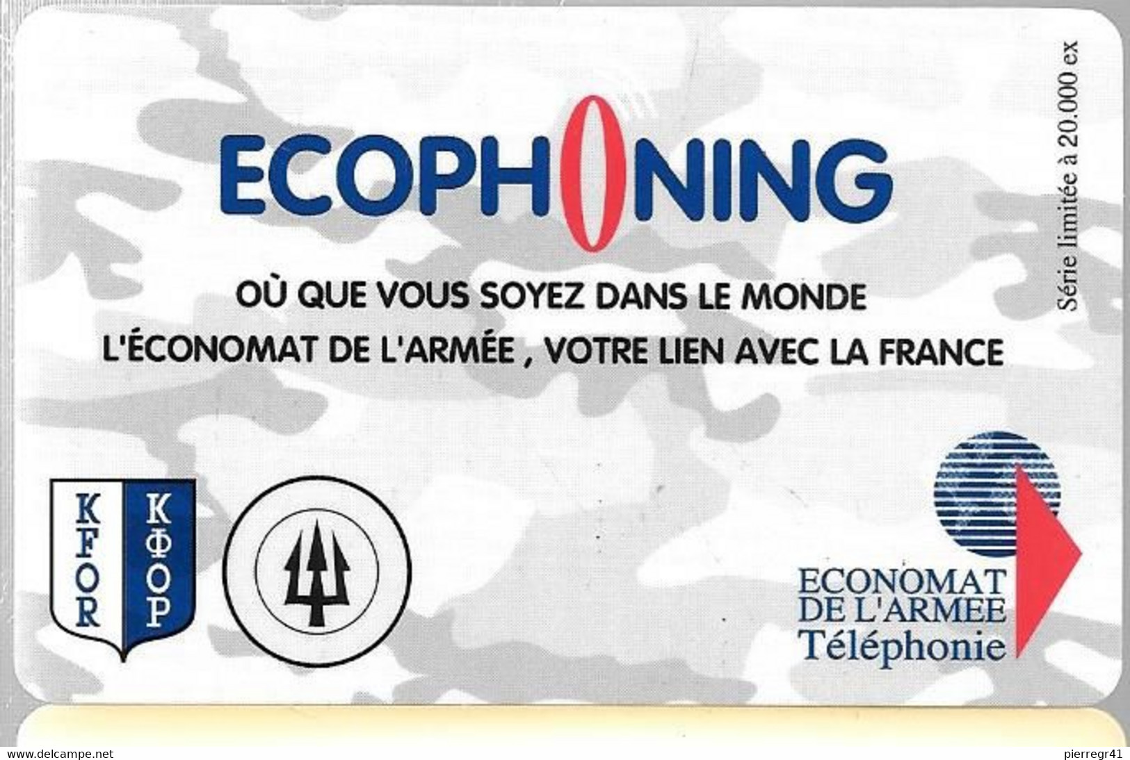 CARTE-PREPAYEE-MILITAIRE- ECOPHONING-DIVISION TRIDANT-GRIS PALE-PALE-20000Ex-TBE - Military Phonecards
