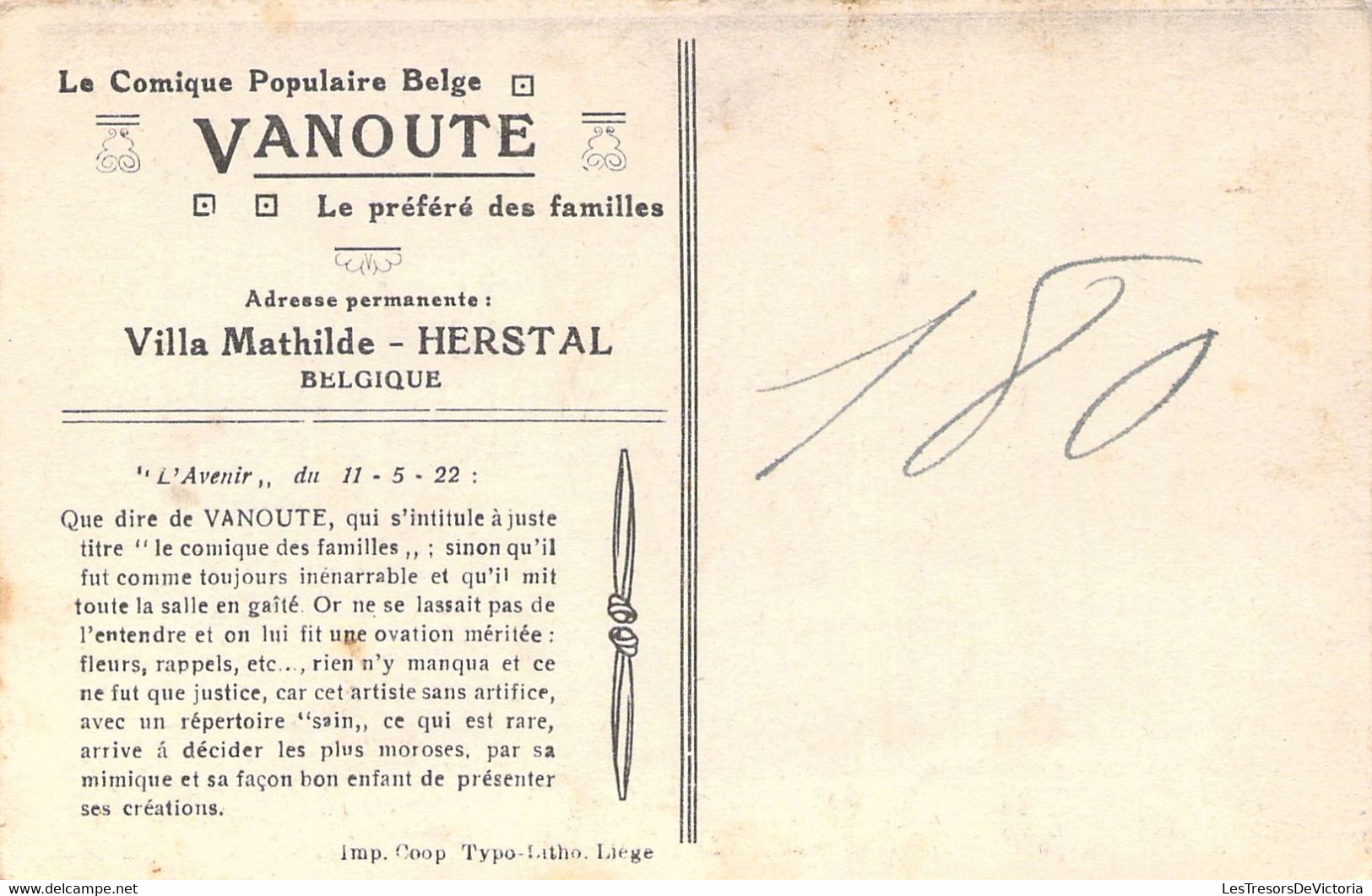 THEATRE - VANOUTE - Dédicace - Comique - Carte Postale Ancienne - Théâtre