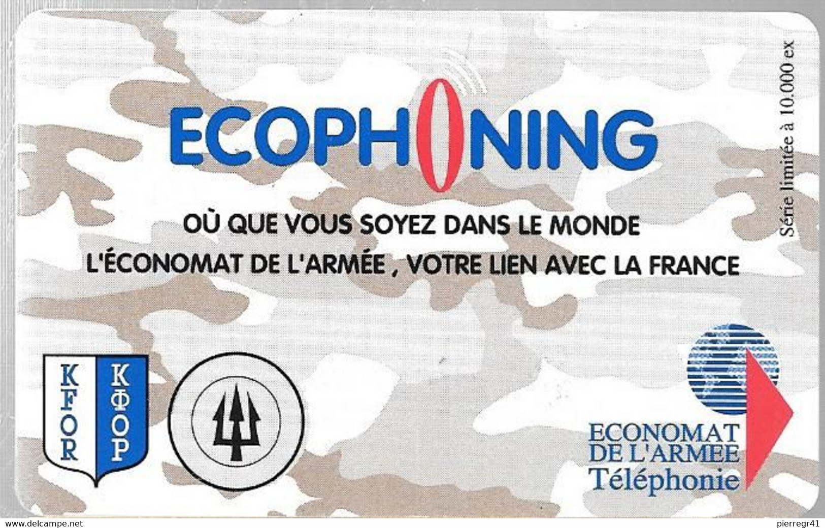 CARTE-PREPAYEE-MILITAIRE- ECOPHONING-DIVISION TRIDANT-BEIGE-10000Ex-TBE - Militär